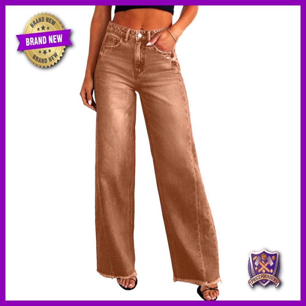 Wide Leg Jeans High Waisted Stretchy Baggy Raw Hem Denim Palazzo Pants Trendy - Picture 1 of 7
